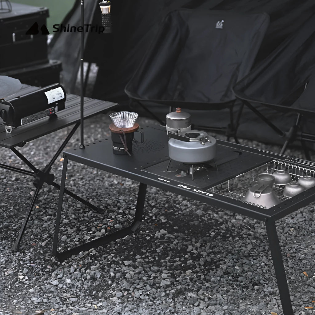 IGT folding camping table carbon steel multifunctional unit with cell board drain basket and spider furnace compatibility