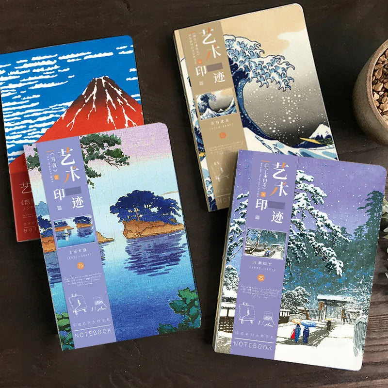Ukiyo-e series hand ledger notebook with traditional Japanese artwork cover and 100g Daolin paper interior