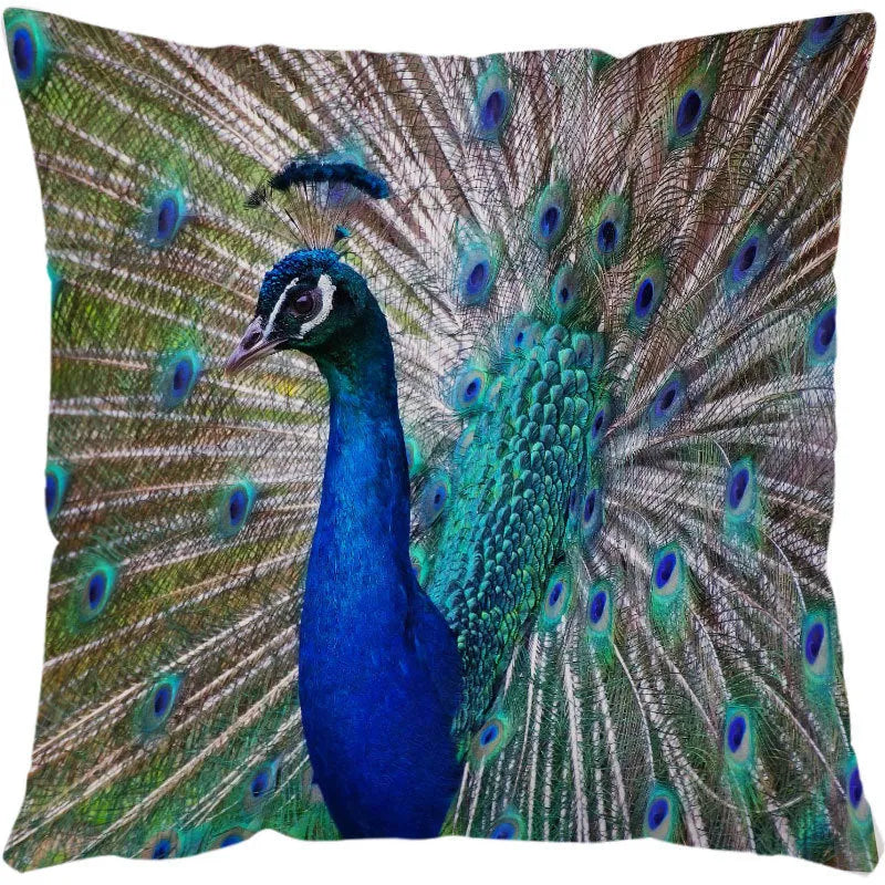 Square linen cushion cover with a detailed blue and green sea turtle print, showing the invisible zipper closure.