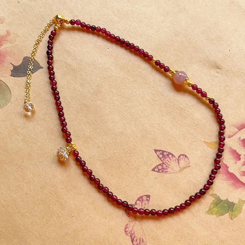 Natural garnet bracelet for women with double ring design and manual craftsmanship