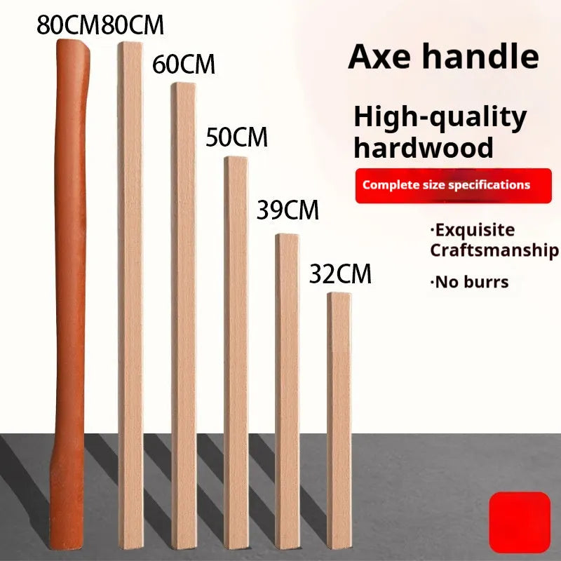 Locust wood replacement handles for axes, hoes, and sickles in various lengths on a plain background.