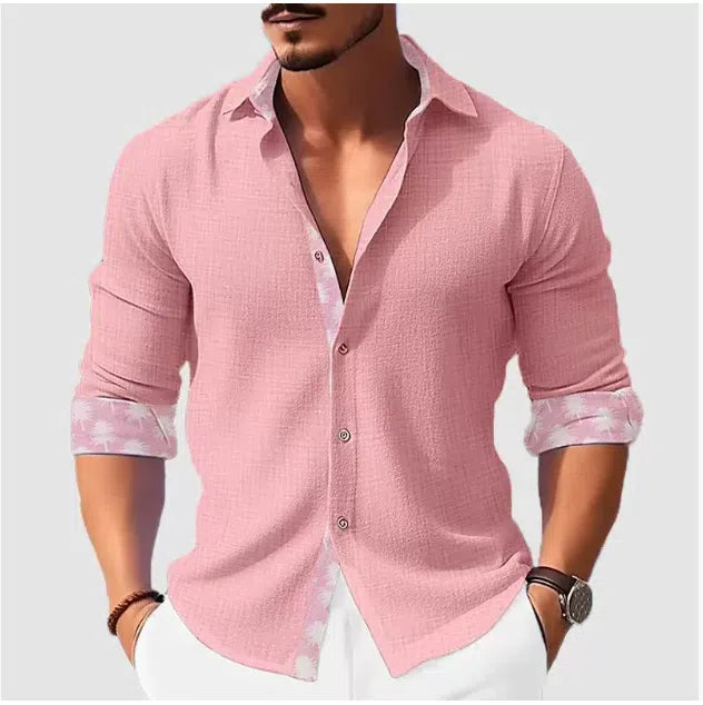 Printed men's long sleeve shirt with flower pattern in loose cardigan style, available in multiple colours