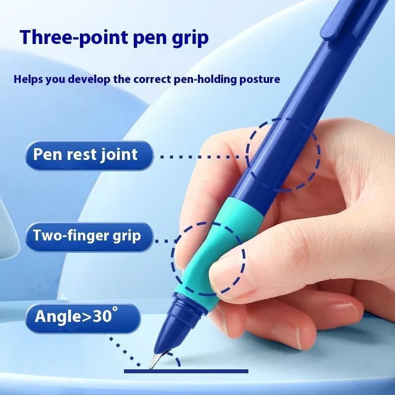 Student posture correction pen with plastic shell, blue colour, boxed packaging