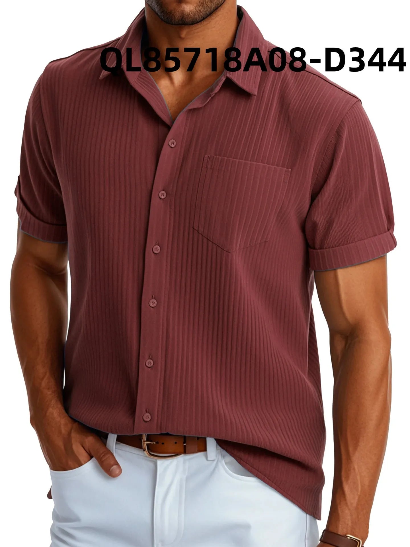 Men's loose fit printed polyester casual shirt with short sleeves and lapel