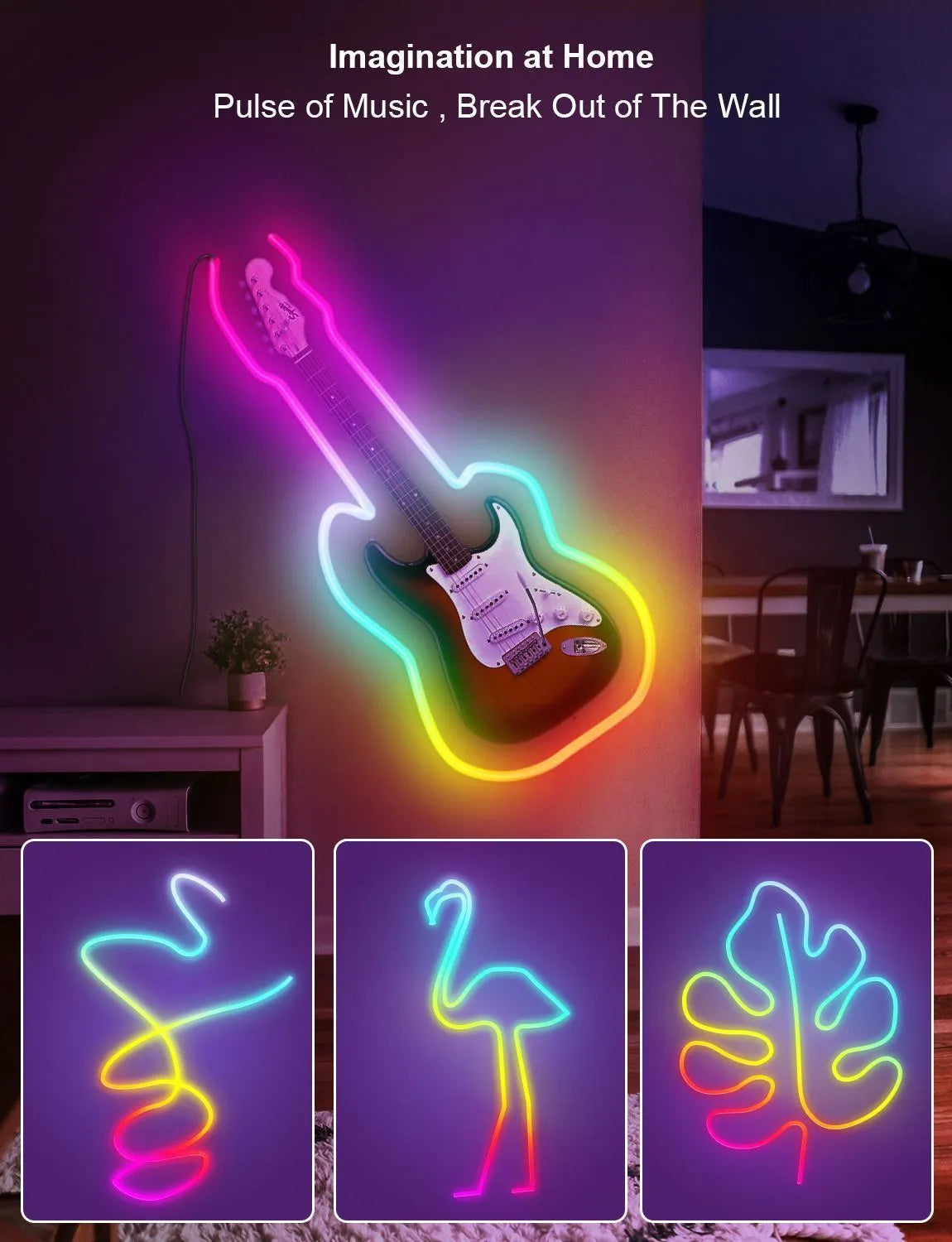 3-metre long USB RGB neon light strip with remote control on a white background