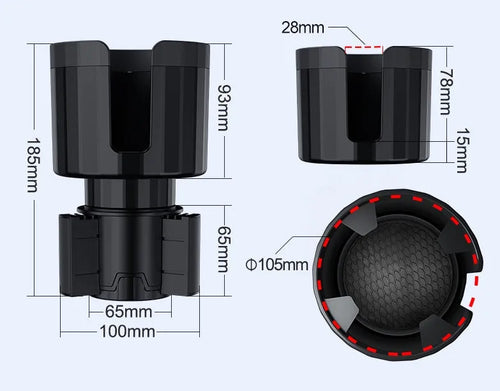 Matte black adjustable car cup holder expander for oversized bottles and cups