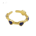 Colorful stone small love heart-shaped ring in copper with inlaid gemstone, black colour option, geometric design