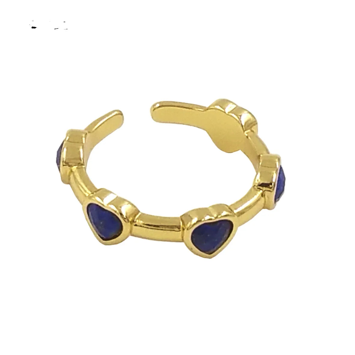 Colorful stone small love heart-shaped ring in copper with inlaid gemstone, black colour option, geometric design