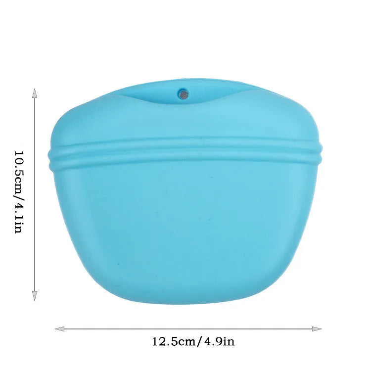 Silicone dog training treat bag with clip attachment in assorted colours