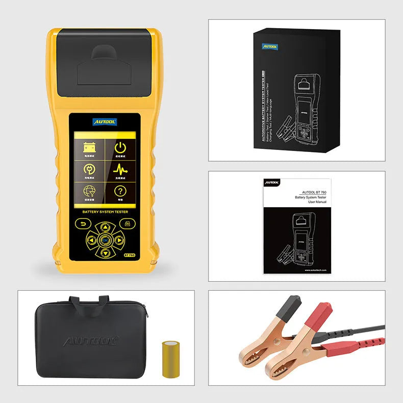 Autool BT760 vehicle battery tester with colour screen and built-in thermal printer for 12V 24V diagnosis