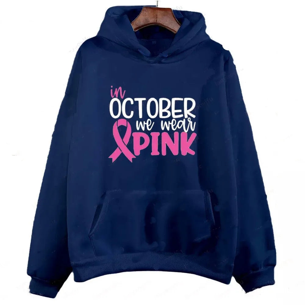 Retro patterned hoodie sweatshirt with side seam pockets in pink colour