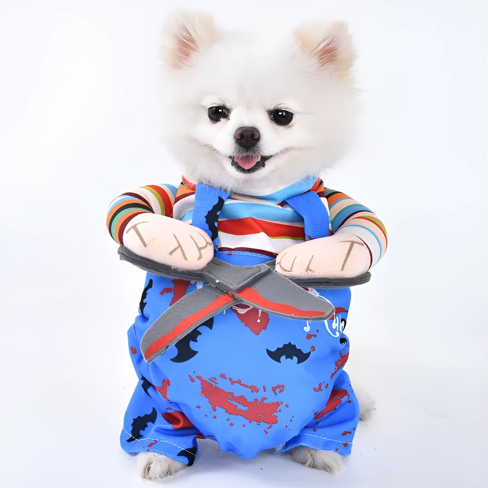 Halloween dog costume selection showing bat, clown, devil, and pumpkin designs for dogs.