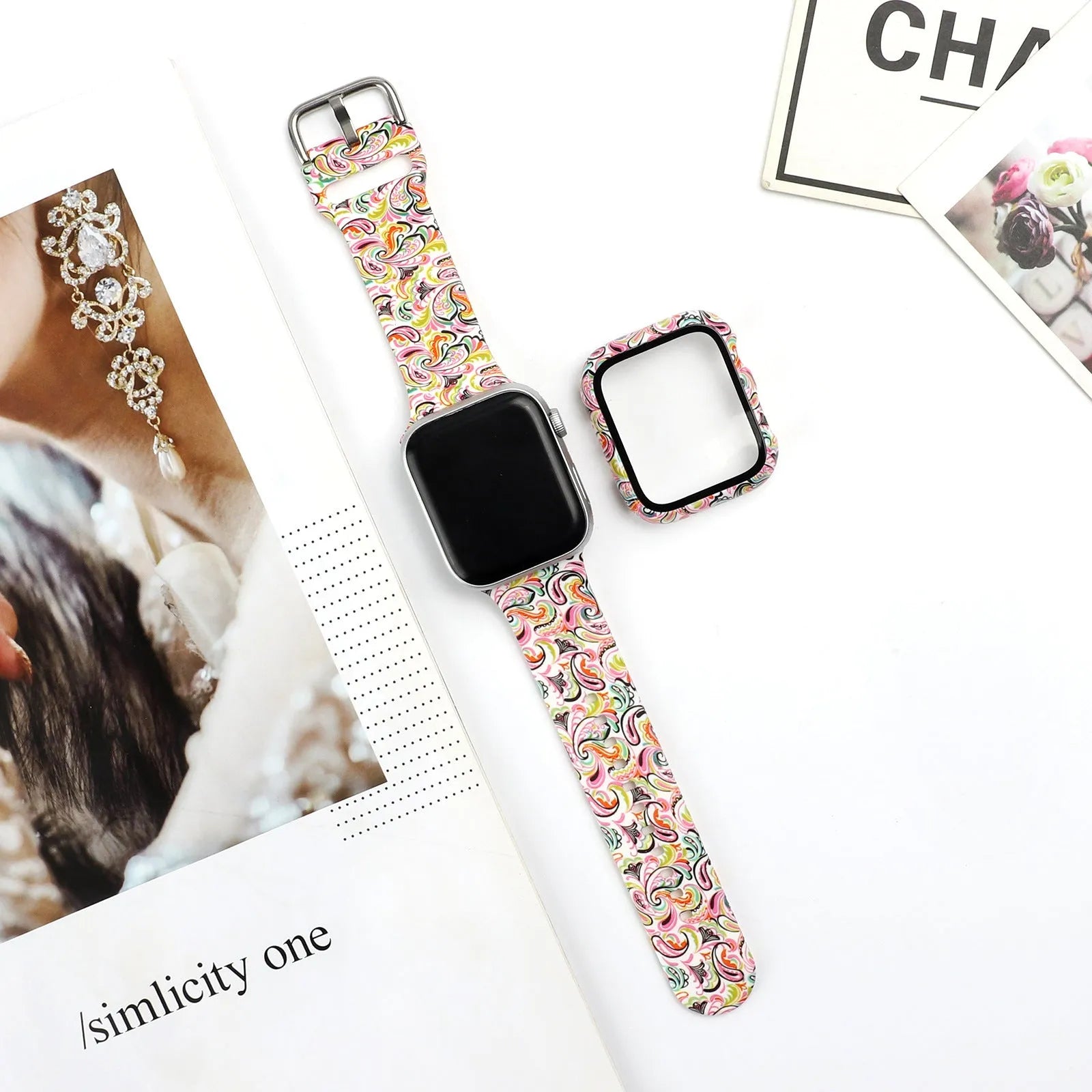 Printed silicone Apple Watch strap for iWatch 1-6 and SE models in 38mm 40mm 42mm 44mm sizes