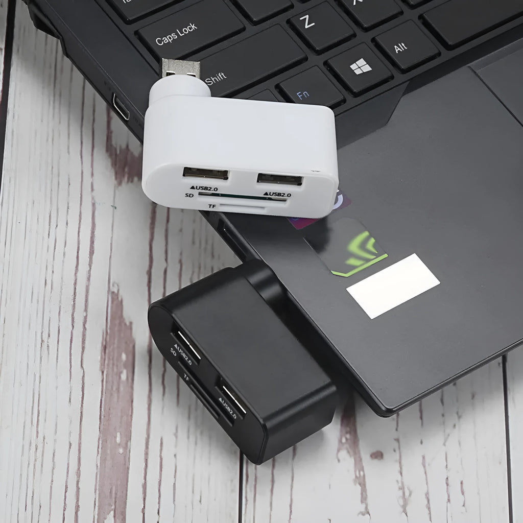 USB 2.0 HUB 3-port splitter docking station with multi-function card reader in black colour