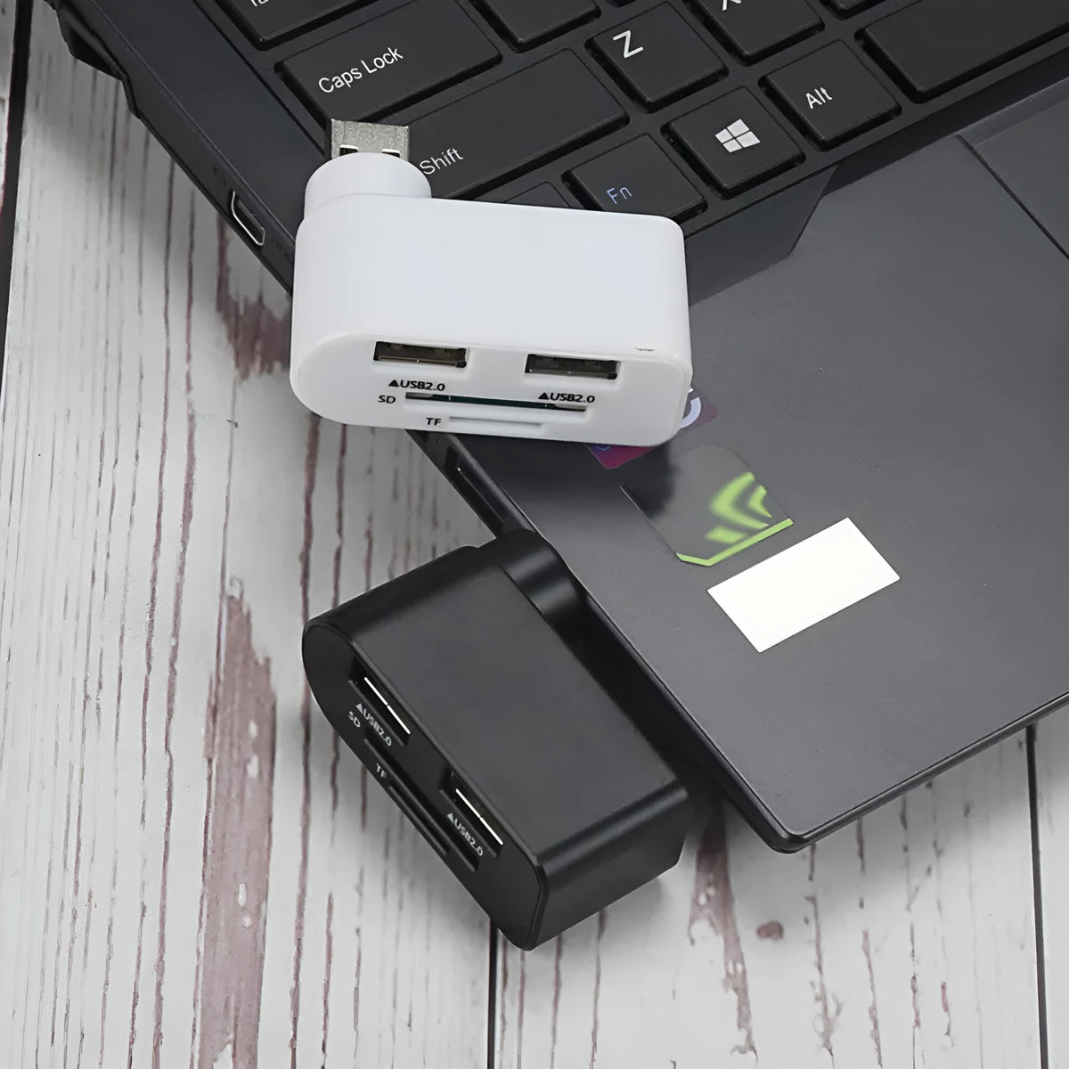 USB 2.0 HUB 3-port splitter docking station with multi-function card reader in black colour