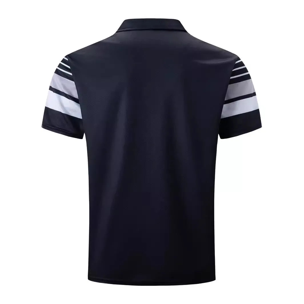 Men's black striped loose fit short sleeve T-shirt made of polyester fibre
