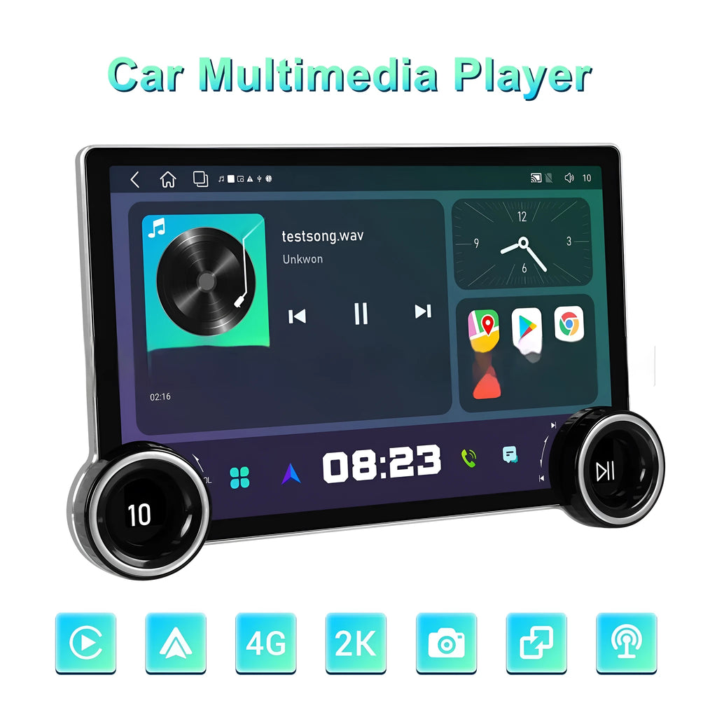 11.8-inch Android car multimedia player with double knobs and large touchscreen display