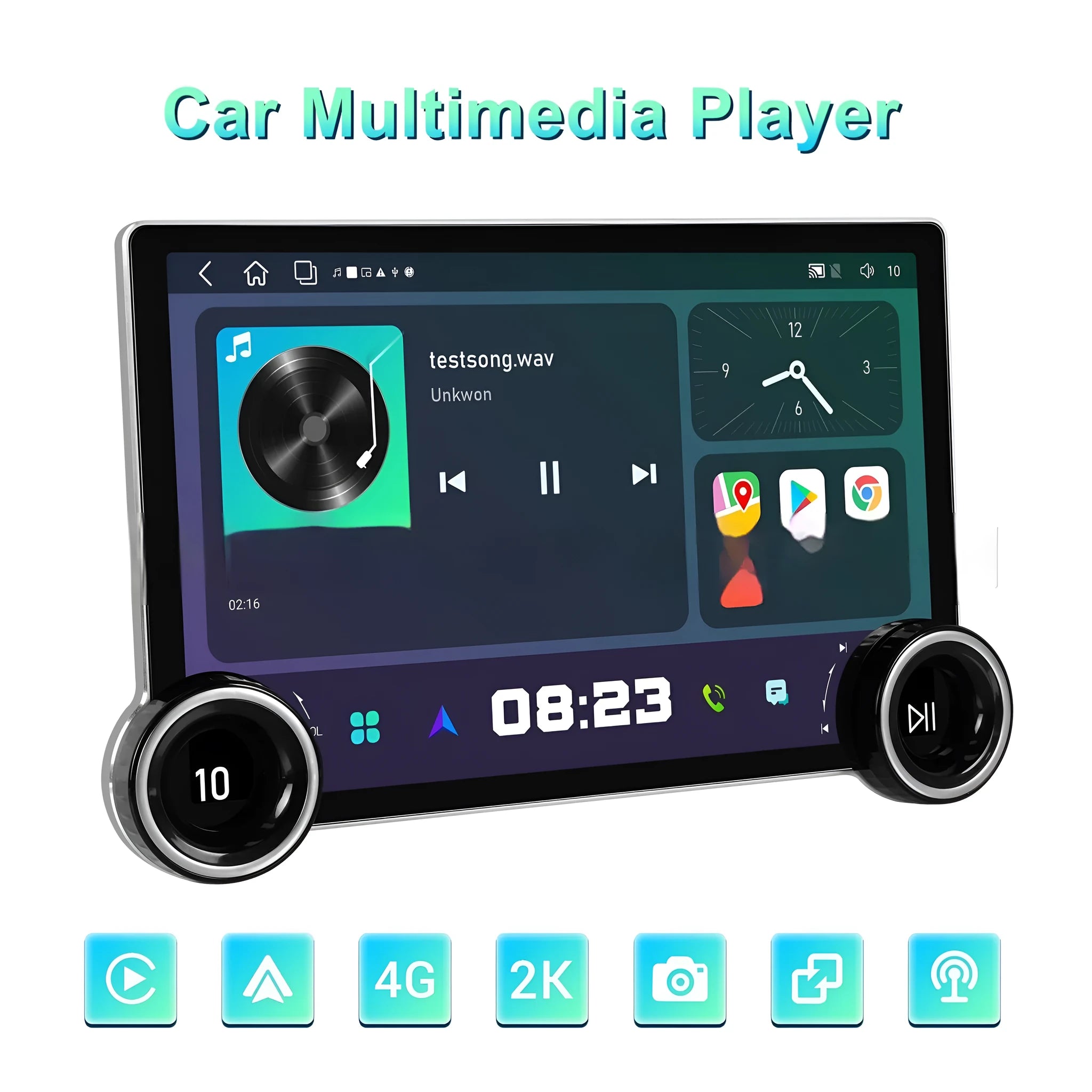 11.8-inch Android car multimedia player with double knobs and large touchscreen display