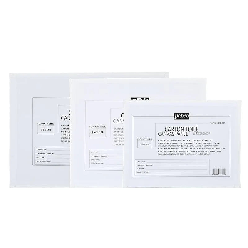 White cotton canvas painting board, primed surface, available in multiple sizes from 10x15cm to 40x50cm