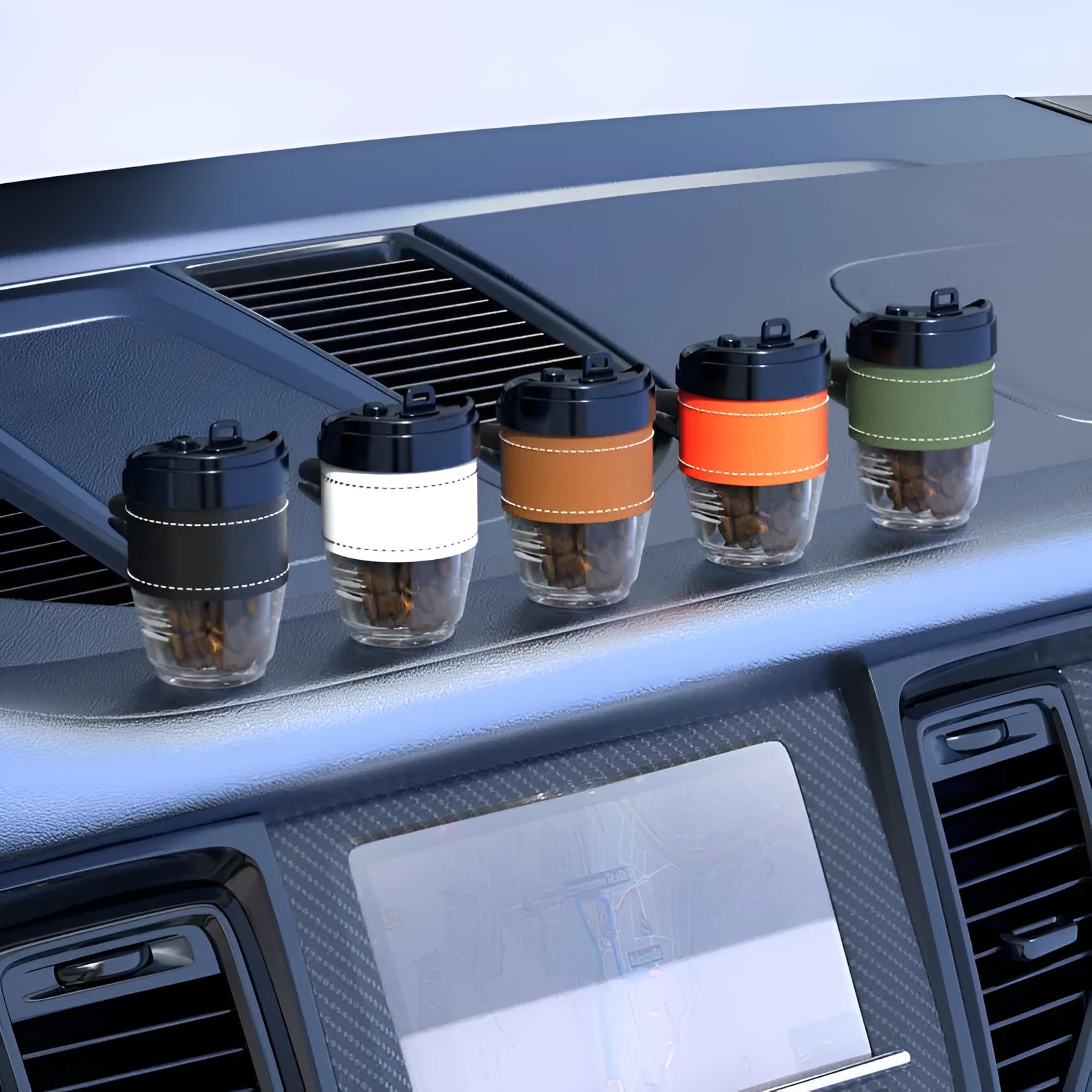 Coffee bean shaped car air freshener in cup design with solid fragrance