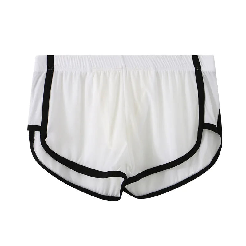 Men's low-waist ice silk boxers with mesh panels in multiple colour options