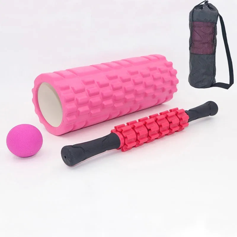 Black foam massage roller stick with six segmented gear design, 33cm length