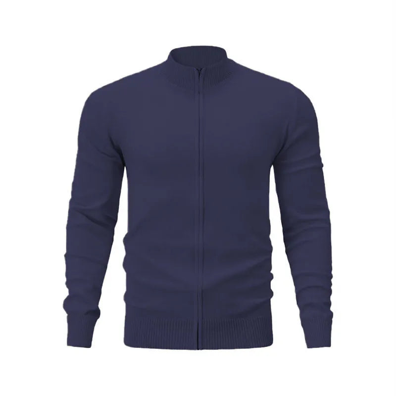 Men's stand collar casual sports zipper sweater in cotton fabric available in multiple colours