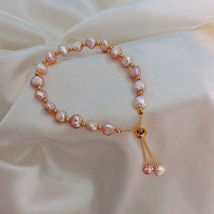 Baroque freshwater pearl bracelet with zircon accents geometric design women's gold colour
