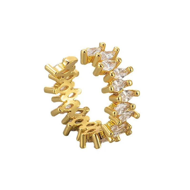 Women's copper zirconium diamond ear bone clip earrings retro cold style geometric cartilage clip in gold finish