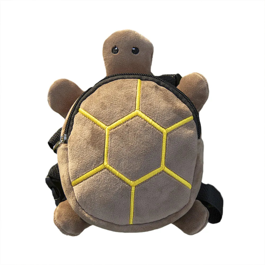Brown turtle-shaped velvet dog backpack harness vest with metal zipper measuring 20x18cm