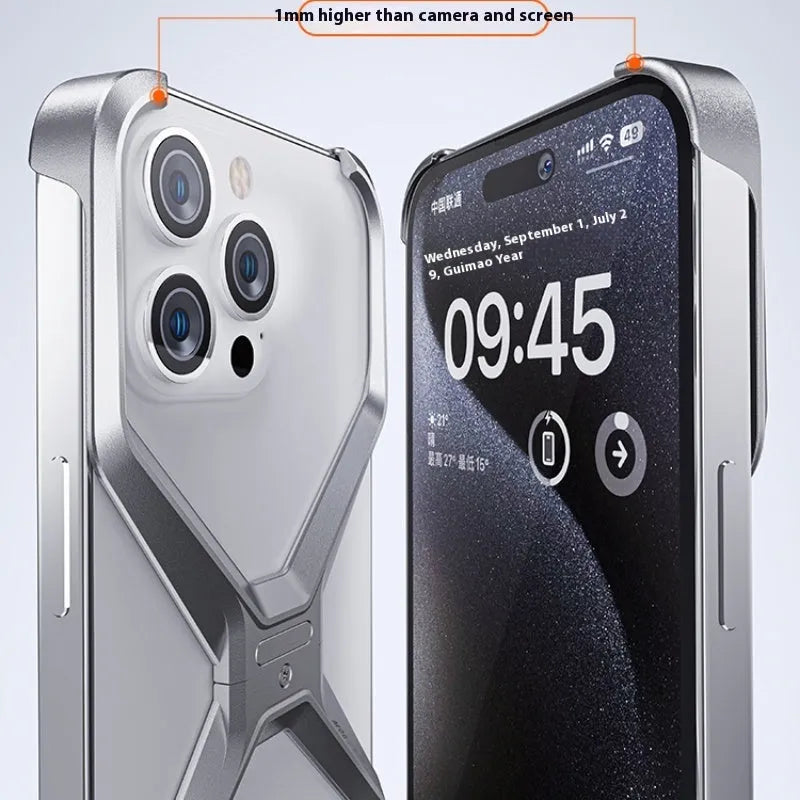 Aluminium alloy phone case with hollow-out frameless heat dissipation design for iPhone 14, 15, 16 series
