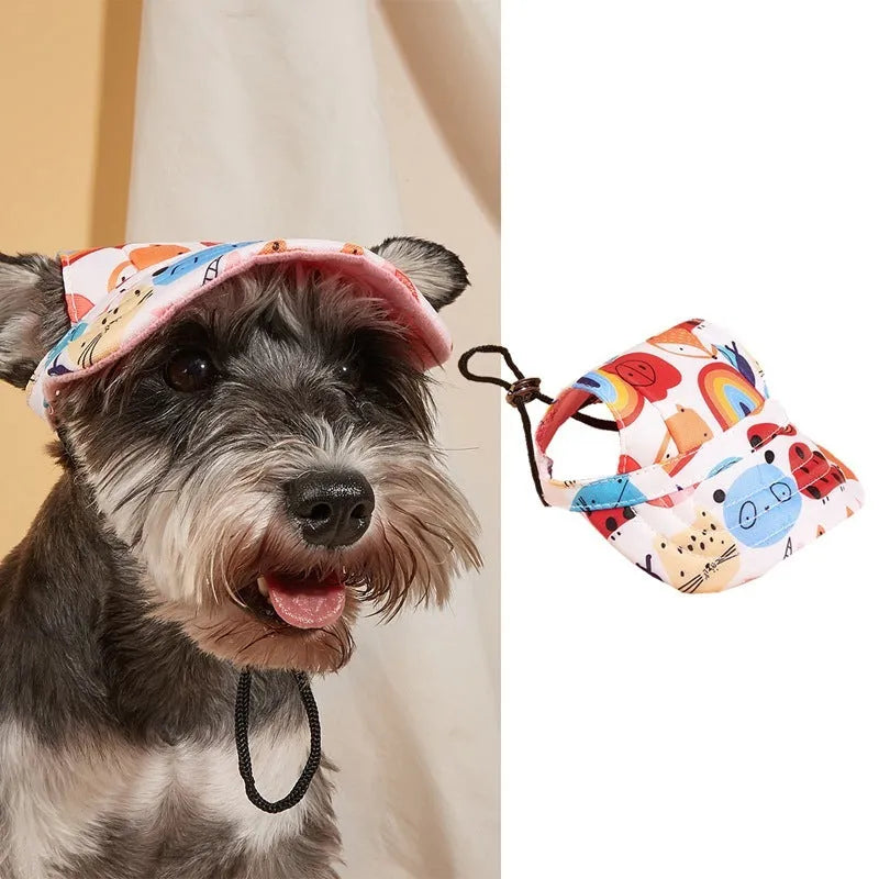 Pet baseball cap made of canvas with adjustable sizing, shown in a plaid pattern for sun protection