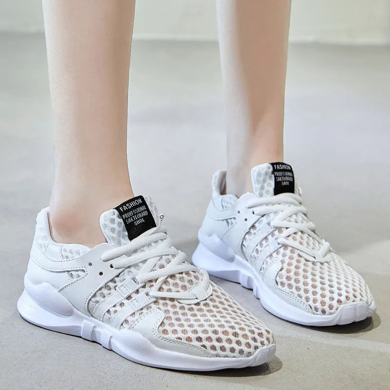 Men's breathable mesh sneakers with hollow-out design and flat EVA sole in black and white colour options