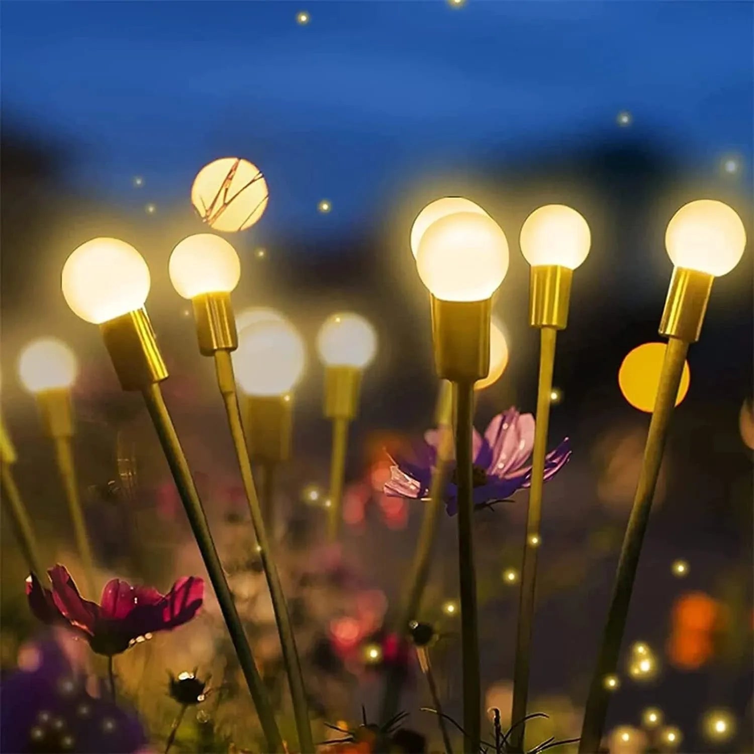 Solar-powered LED garden light with ground spike for soil installation in warm white or coloured lighting options