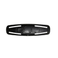 Black nylon seat belt buckle clip for child car seat 5-point harness.