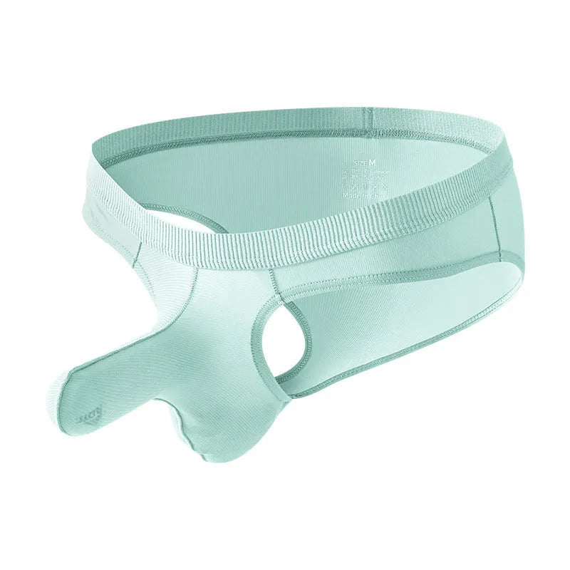 Men's low waist Ice Silk briefs in five colour options showing briefs style and fabric texture