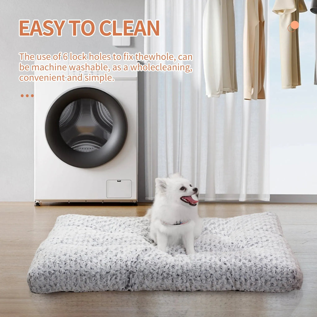 Thickened rose velvet dog bed in grey with cotton filling, machine washable, multiple sizes available