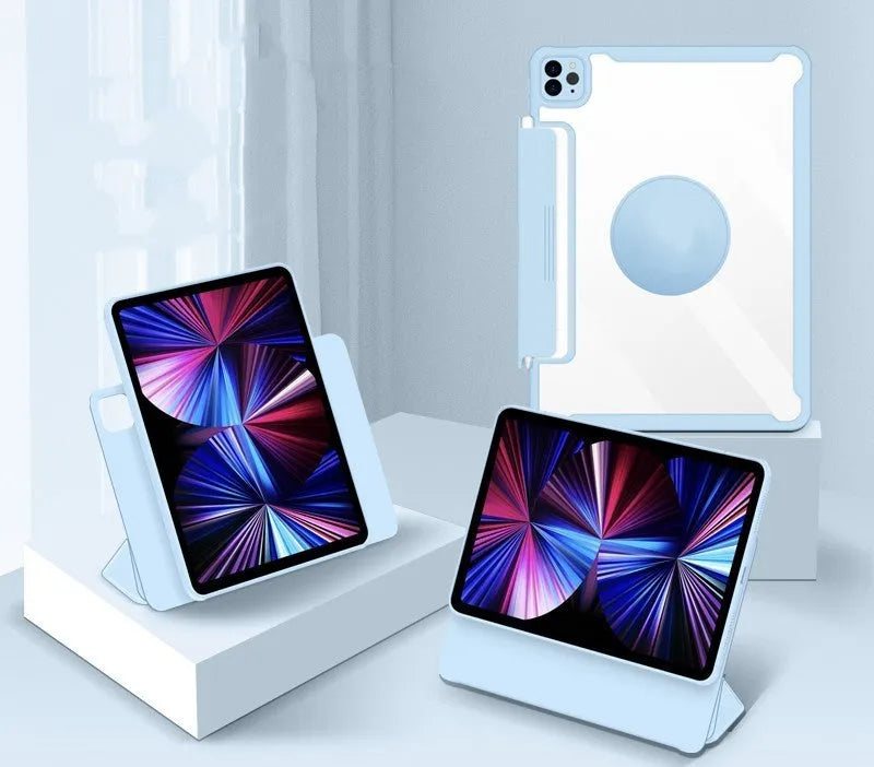 iPad magnetic protective case in multiple colours with a retractable drawer for Apple Pencil storage.