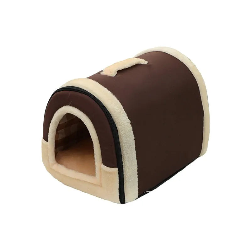 Portable cloth cat kennel with handle in pink with dots, small to medium size