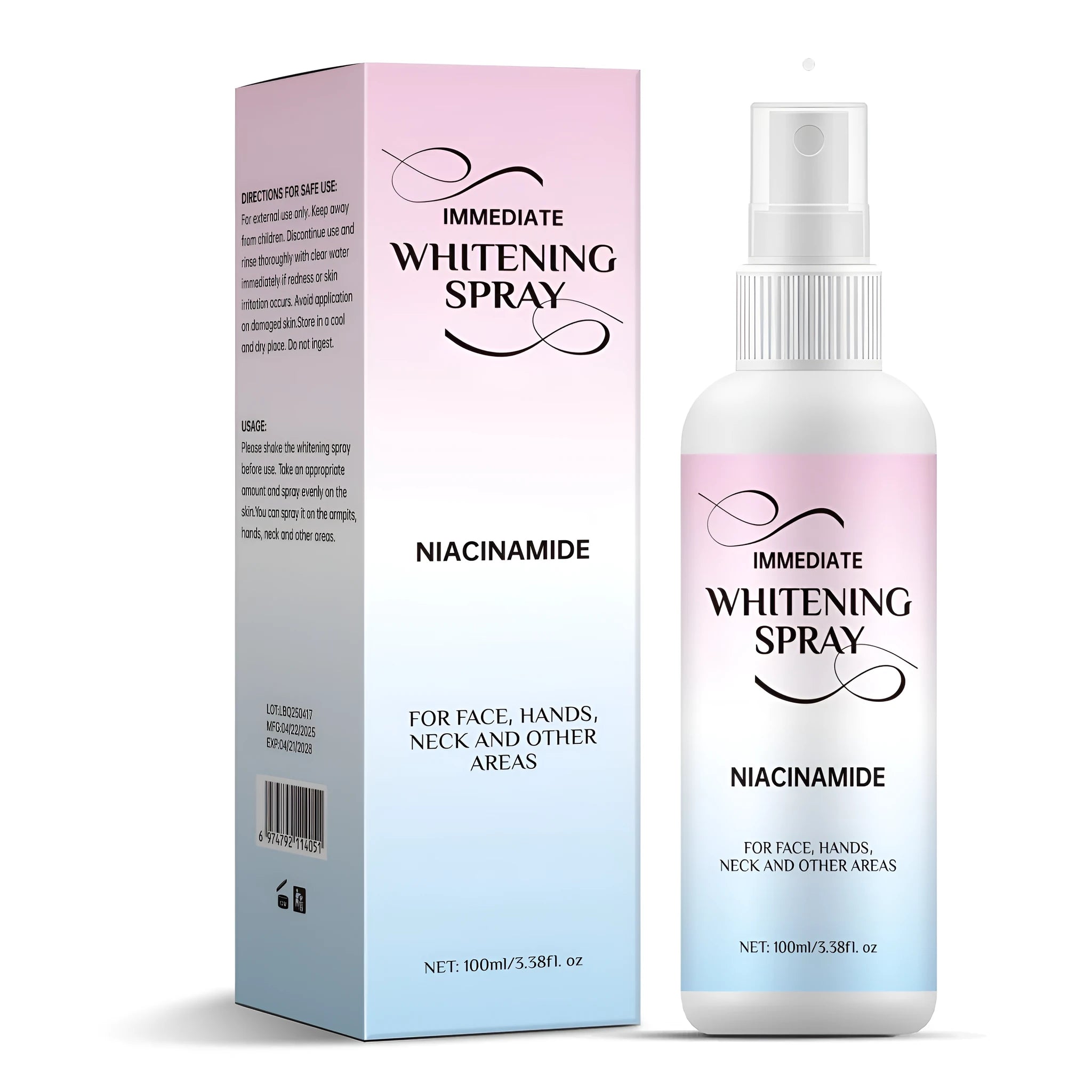 100ml whitening brightening spray in portable bottle with sweat-proof coverage