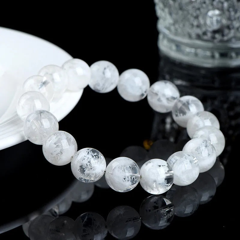 Natural blizzard snowflake round crystal bracelet with geometric beads and Ruyi Xiangyun design elements