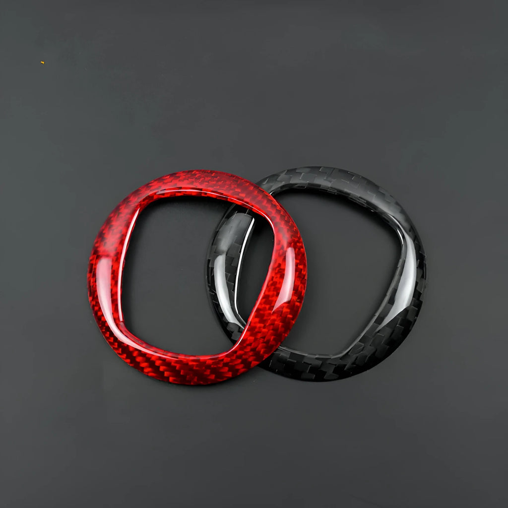 Car steering wheel with carbon fibre decorative frame in black and red colour options