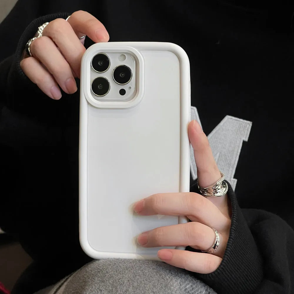 Frosted skin-feel silicone phone case for iPhone in multiple colour options showing full-cover design