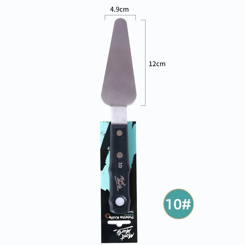 Three stainless steel palette knives for oil and acrylic painting, styles No. 3, No. 10, and No. 12.