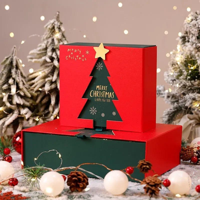 Creative Christmas double open gift box with double door design, three size options, and matching bag