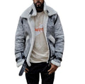 Men's grey polyester jacket with big fur collar, loose fit, zip front, available in sizes S to 5XL