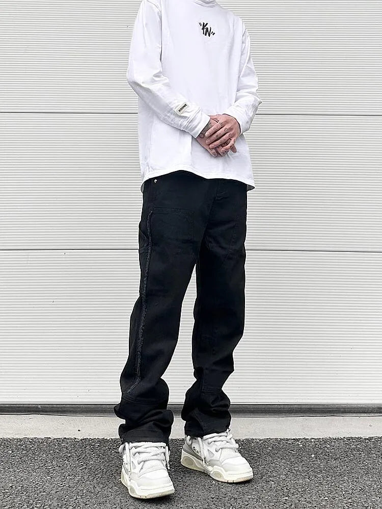 High Street straight leg skinny jeans for men in black and white denim with mid-rise waist