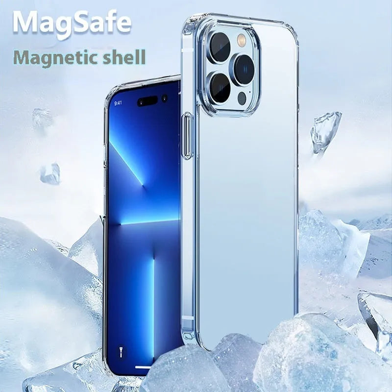 Straight edge airbag transparent magnetic phone case for Apple iPhone 16 and 16 Plus, PC material, simple style, clear colour