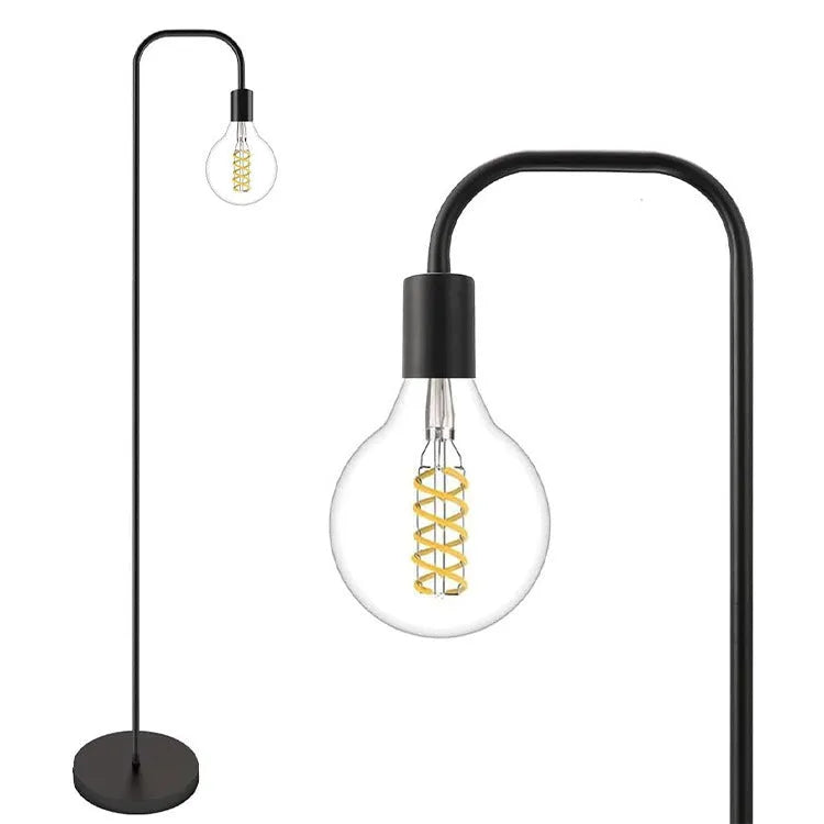 American country retro LED bedside lamp in black with metal shade and USB port on nightstand