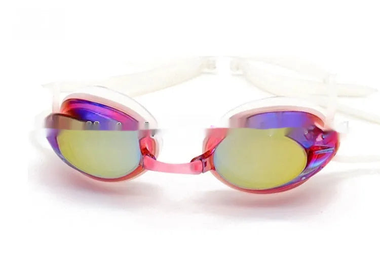 Anti-fog HD waterproof competitive swimming goggles for adults in bright blue colour
